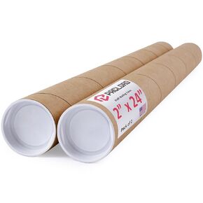 2" x 24" Reinforced Kraft Paper Mailing Tubes, Pack of 2 Tubes with 2 Caps Each – USPS Approved Poster Tube – Made in USA Cardboard Tube for Shipping and Storing Posters, Prints, Artwork, or Documents