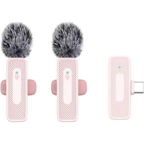 2 pcs Wireless Lavalier Microphones for iPhone, iPad - Mini Wireless Clip-on Microphones Crystal Clear Sound Quality for Recording, Live Streaming,Vlog (Pink-iPhone/iPad), CSM240607