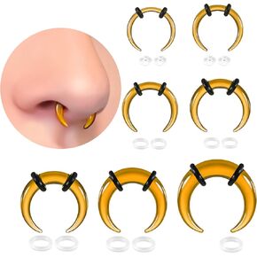 Casvort 7 PCS 14G-2G Cozy Glass Septum Stretching Kits Pincher Taper with O-Rings Buffalo Septum Retainers Hypoallergenic Fresh Stretch Body Piercing Retainers Ear Hangers for Stretched Lobe