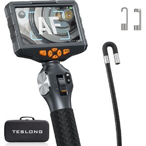 Teslong Autofocus Articulating Borescope, 5-inch IPS Endoscope Inspection Camera with Two-Way Articulation Auto Focus Probe, Industrial Fiber Optic Scope for Automotive Mechanics (0.24inch-5FT)