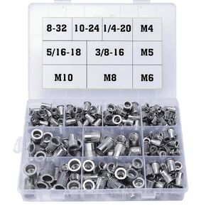 220 Pieces Rivet Nuts 8-32 10-24 1/4-20 5/16-18 3/8-16 Metric Rivet Nuts M4 M5 M6 M8 M10 Nutsert RIV Nuts Threaded Rivet Insert Nuts Kit Stainless Steel