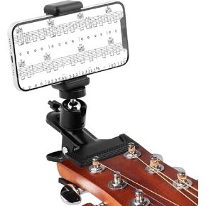 CALIDAKA Guitar Head Phone Holder Mount,with 360° Rotate Guitar Phone Mount and 1/4 Ball Head Adapter,for 5.5cm-7.5cm Wide Mobile Phones,for Guitar, Electric Guitar,Bass, Ukuleles
