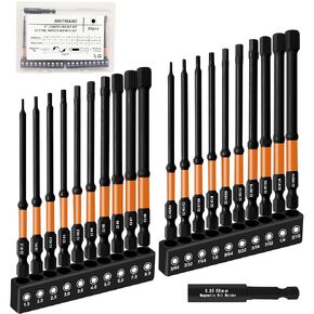 Impact 4’’ Long Hex Head Allen Wrench Drill Bit Set 20PCS(Metric & SAE), 1/4’’ Hex Shank S2 Steel Hex Bit Set, Allen Key Drill Bit Set CNC Machined Tips with Extension socket and Storage Box