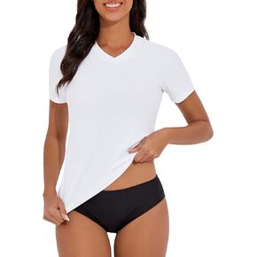 Women's V-Neck Short Sleeve Rash Guard Shirts UV Protection Swim Shirts UPF 50+ Lightweight Swimwear