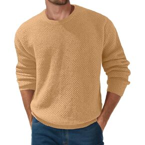 Mens Crewneck Pullover Sweater Lightweight Fitted Long Sleeve Casual Knitted Sweaters with Ribbing Edge Light Gray-XL