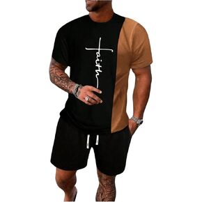 Men's 2 Piece Short Set Short Sleeve Colorblock T-shirts and Drawstring Waited Running Shorts Tracksuits in Kuwait