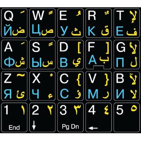 Online-Welcome Arabic English US Russia Keyboard Sticker Black