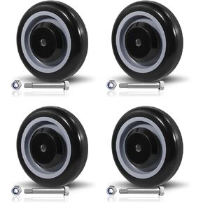 SY America 5" Shopping Cart Replacement Wheels Kit, Dual Precision Bearings，Polyurethane Shopping Cart Wheel Set of 4，Load Capacity 1400 lbs(5/16"Bore,Black)