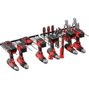 JUNNUJ 2 Pack Power Tool Organzier Wall Mount, Heavy Duty 8 Drill Holder, Garage Drill Storage Rack Utility Metal Tools Shelf with 6-Layer Slots for Screwdriver, Plier and Hammers Organization, Black