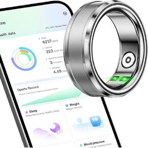 Smart Ring for Man Woman - Health & Fitness Tracker with IP68 Waterproof Bluetooth Sleep Monitor for Party, Work, Travel Cyan US10