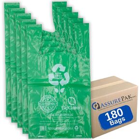 Green Reusable/Eco-Friendly LDPE T-Shirt - 16.5"x7.5"x29" - 180 Bags - 57 Micron (2.25 mil) - Green
