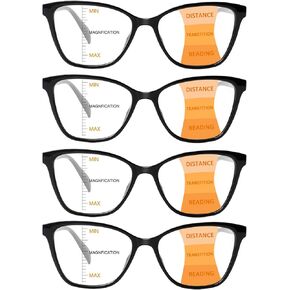 4 Pack Progressive Multifocus Reading Glasses for Women Men Blue Light Blocking Readers with Spring Hinge
