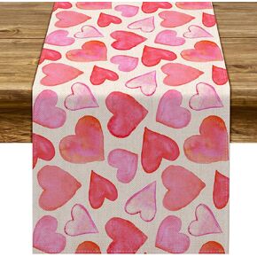Valentine's Day Table Runner Romantic Anniversary Party Decoration Pink Red Love Heart Kitchen Dining Room Home Decor (13" x 72")