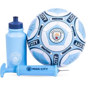 Hy-Pro Officially Licensed Manchester City F.C Gift Set, 500ml Water Bottle, Size 5 Soccer Ball, Ball Pump – Man City, 0.5L, Training, Match, Merchandise, Great Soccer Gift Idea, for Kids and Adults