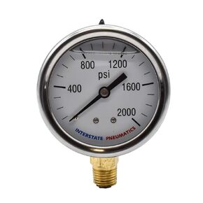 Interstate Pneumatics G7022-2000 Oil Filled Pressure Gauge 2000 PSI 2-1/2 Inch Dial 1/4 Inch NPT Bottom Mount