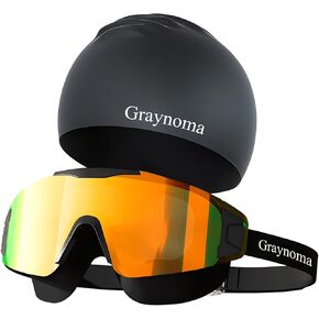 Graynoma Swimming Goggles & Cap Set, Anti Fog Swim Goggles UV Protection Silicone Swim Cap Waterproof for Adult Men Women