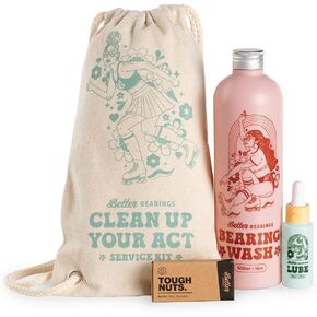 Essential Service Kit for Skaters - Contains Bearing Wash, Lube, Tough Nuts, Drawstring Backpack/Tool Bag