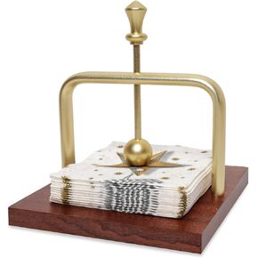Gold Wood Napkin Holder for Table, Cocktail Napkin Holder for within the Limits of 4.5×4.5 inch Napkin,Wooden Square Napkin Dispenser with Metal Center Ball for Kitchen Bar Wedding Party