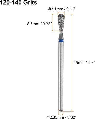 HARFINGTON 8pcs 120-140 Grits Diamond Grinding Bit 3.1mm Match Head 2.35mm Shank 8.5mm Length Stone Sanding Drill Bits Rotary Tool for Ceramic Glass Nails Grinding Polishing in Saudi Arabia