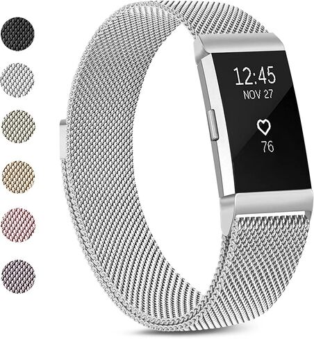 Amzpas Metal band for Fitbit Charge 2 Bands for Women Men, Stainless Steel Mesh Breathable Wristband with Adjustable Magnet Clasp for Fitbit Charge 2 band in Saudi Arabia
