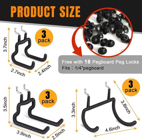 9 حزمة Hight Duty Pegboard Hooks 1/4 بوصة ، إكسسوارات منظم لوح الويد in Kuwait