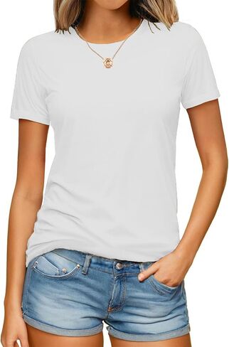 YUCOLEN Women's Cotton Short Sleeve Shirts UPF 50+ Soft Breathable Crew Neck T-Shirts Basic Tops in Kuwait