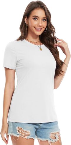 YUCOLEN Women's Cotton Short Sleeve Shirts UPF 50+ Soft Breathable Crew Neck T-Shirts Basic Tops in Kuwait