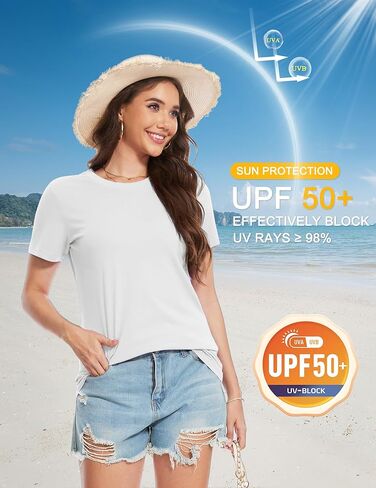 YUCOLEN Women's Cotton Short Sleeve Shirts UPF 50+ Soft Breathable Crew Neck T-Shirts Basic Tops in Kuwait