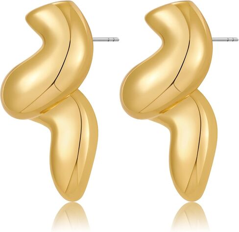 Gold Statement Earrings for Women, Thick Stud Earrings Chunky Stud Earrings Fashion Jewelry Gifts in Saudi Arabia