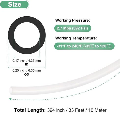 Nylon Line Hose Tube, 0.17"(4.35mm) ID x 0.25"(6.35mm) OD PA6 Pneumatic Air Line Tubing for Fluid Transfer/Trailer Air Brake, Polyamide Water Fuel Pipe [10M/33FT, Translucent] in Saudi Arabia