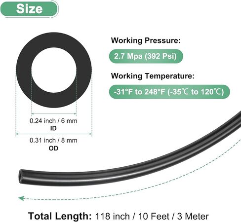Nylon Line Hose Tube, 0.17"(4.35mm) ID x 0.25"(6.35mm) OD PA6 Pneumatic Air Line Tubing for Fluid Transfer/Trailer Air Brake, Polyamide Water Fuel Pipe [10M/33FT, Translucent] in Saudi Arabia
