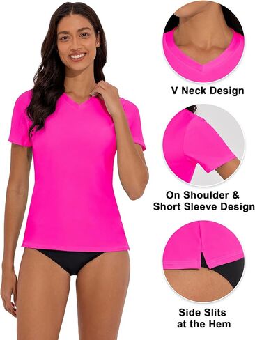 قمصان نسائية بأكمام قصيرة ورقبة على شكل حرف V قمصان حماية من الأشعة فوق البنفسجية قمصان سباحة بعامل حماية من الأشعة فوق البنفسجية 50+ ملابس سباحة خفيفة الوزن in Kuwait