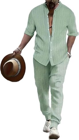Men's 2 Pieces Set Long Sleeve Outfit Yoga Shirt Casual Pants With Pockets Summer Yoga Outfits in Kuwait