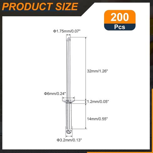 200 قطعة من Uxcell 1/8"x1/2" برشام أعمى من الألومنيوم، مسامير عمياء من النوع المفتوح للاستخدام بنفسك، الصفائح المعدنية، إصلاحات السيارات، الأثاث، القوارب، وأعمال مجاري الهواء (فضي) in Saudi Arabia