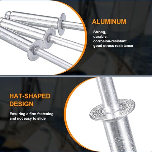 200 قطعة من Uxcell 1/8"x1/2" برشام أعمى من الألومنيوم، مسامير عمياء من النوع المفتوح للاستخدام بنفسك، الصفائح المعدنية، إصلاحات السيارات، الأثاث، القوارب، وأعمال مجاري الهواء (فضي) in Saudi Arabia