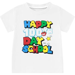 Toddler 100 Days of School Shirt Boys Level 100 Days Unlocked Game Controller T-Shirt Crewneck Short Sleeve Tops