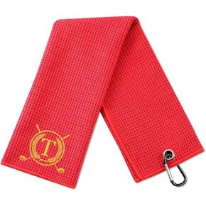 Golf Towels, Monogrammed Golf Accessory for Golf Bags, Golf Gifts for Men and Women on National Golf Day, Retirement, Birthday, Christmas, 16"x 24" Microfiber Golf Towel, Red - Initial M