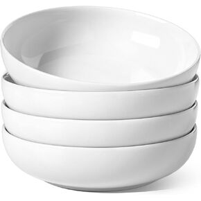 LE TAUCI Pasta Bowls 45 oz, Salad Bowls Set for Serving Soup, Pasta, Noodle, Dinner, Large Kitchen Bowl Plates, Microwave Safe - 8.5 Inch, Set of 4, White