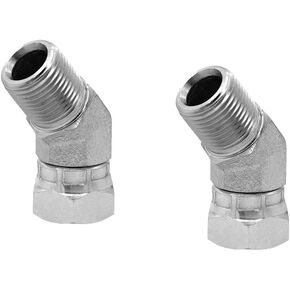 (2-PACK) 1503-06-06 Hydraulic Hose Adapter Fitting 3/8" Male (3/8"-18NPTF) × 3/8" Female Swivel (3/8"-18NPSM) 45° Elbow SAE Pipe Joints Connector Carbon Steel