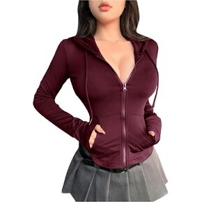 SHENHE Women's Full Zip Up Hoodie Slim Fit Workout Athletic Jacket Lightweight Crop Hoodie