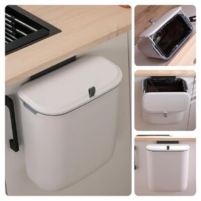 1.9 Gallon Kitchen Trash Can Hook Hanging Trash Bin 7L Wall Mounted Trash Can Kitchen Sealed Deodorant for Cupboard/Bathroom/Bedroom/Office/Toilet/Car Interior