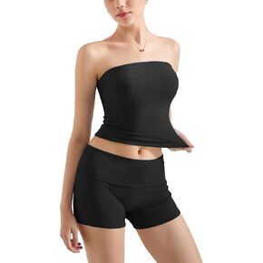 SUUKSESS Women 2 Piece Tube Top Lounge Sets Modal Going Out Shorts Set Strapless Set Matching Outfit