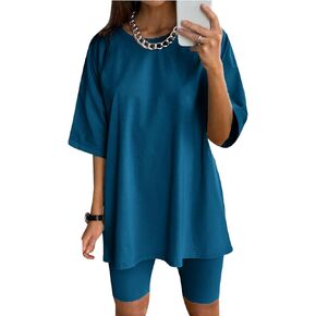 Glamaker Women 2 Piece Outfit sets Casual Oversized T-Shirt Tops Biker Shorts Workout Sports Tracksuit