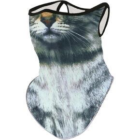 yueton 1 Pack Cool Grey Tabby Cat Face Mask Fun 3D Animal Neck Gaiter Face Mask Sun Dust Face Cover with Ear-Hanging for Women Men