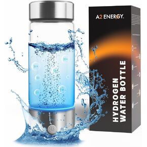 A2 Hydrogen Water Bottle,420ml Hydrogen Water Generator Rechargeable Hydrogen Glass Water Bottle Portable Hydrogen Water Ionizer with SPE/PEM Technology for Husband, Wife, Family,Travel,Home, Office