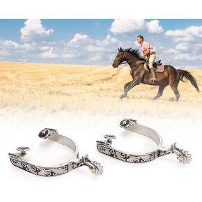 Stainless Steel West Cowboy Exquisite Pattern Horse Boot Spurs Decoration with Gear for Equestrian Competition Entertainment