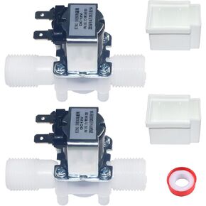 2PCS 1/2" Thread Plastic Electric Solenoid Valve, Water Air Inlet Flow Switch, Normally Closed, DC 12V, N/C 0.02 to 0.8MPa, with 2 Solenoid Valve Caps and 1 Tape