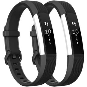 Tobfit Pack 2 Sport Bands Compatible with Fitbit Alta Bands/Alta HR/Ace, Soft TPU Replacement Wristbands with Metal Secure Buckle for Women Men (Black/Black, Large)