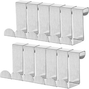 Pack of 12 Stainless Steel Reversible Hooks for Cabinets, Drawers, and Doors, Ideal for Kitchen and Office Use, Durable Coat and Towel Rack(Silver)