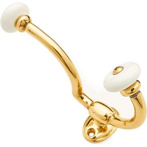 RK International RKI 5822-Polished R.K. International HK 5822 Porcelain Ends Coat and Hat Hook, Polished Brass
